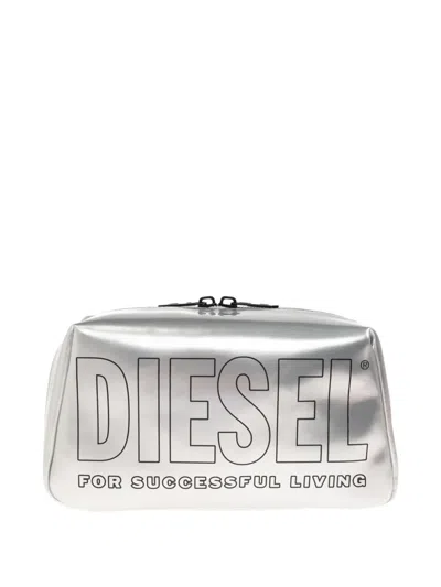 Diesel Zippered Toiletry Bag In Metallic