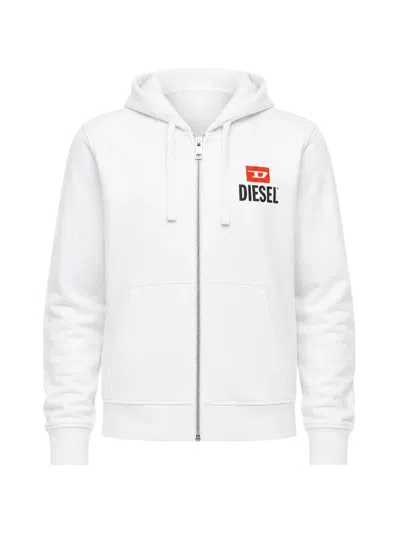 Diesel Logo-print Zip-up Hoodie In White