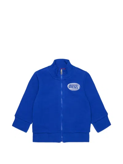 Diesel Babies' Logo-print Zip-up Sweater In Blue
