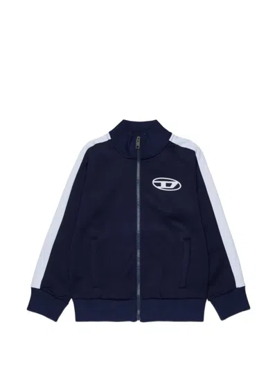 Diesel Kids' Logo-print Zip-up Sweater In Blue