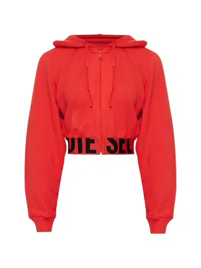 Diesel Logo-tape Cropped Hoodie In Red