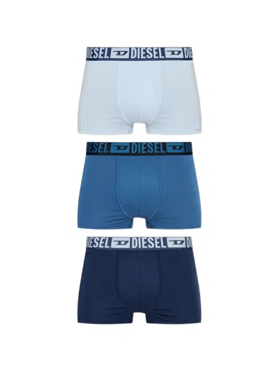 Diesel Logo-waistband Cotton Boxers (pack Of Three) In Blue