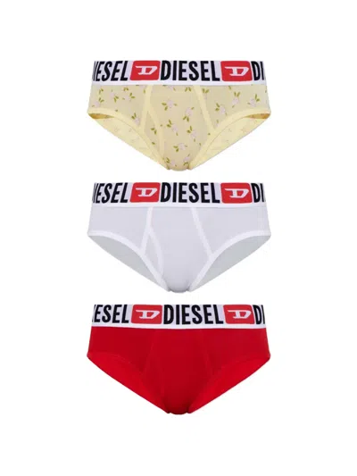 Diesel Logo-waistband Floral-print Briefs In Yellow