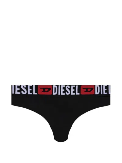 Diesel Logo-waistband Thong In Black