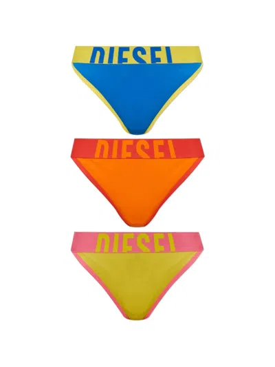 Diesel Logo-waistband Thongs (set Of Three) In Multi