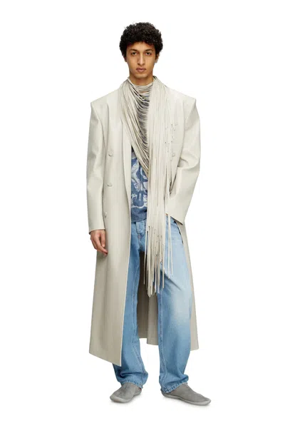 Diesel Long Coat With Shredded Scarf Fringing In Grey