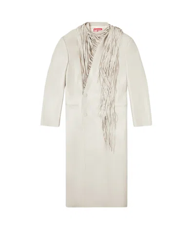 Diesel Long Coat With Shredded Scarf Fringing In White