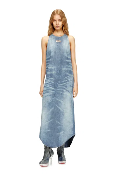 Diesel Long Dress In Marbled Denim In Blue