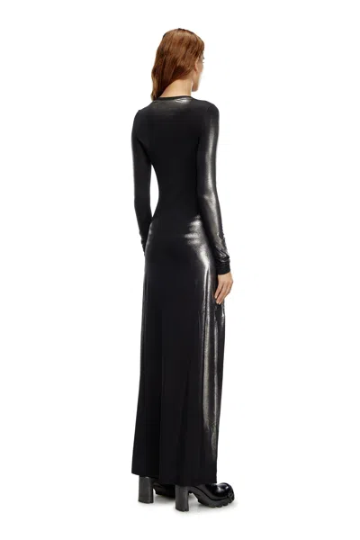 Diesel Long Dress In Metallic Stretch Jersey In Black