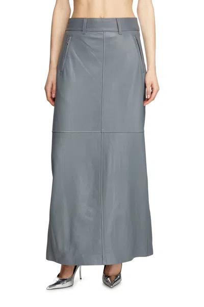Diesel Long Leather Skirt In Grey