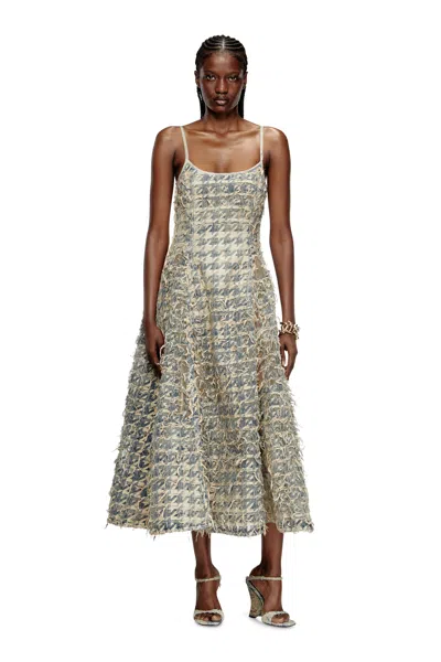 Diesel Long Skirt In Dévoré Houndstooth Denim In Burgundy