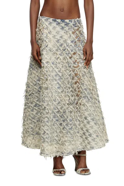 Diesel Houndstooth Frayed Denim Skirt In Neutral