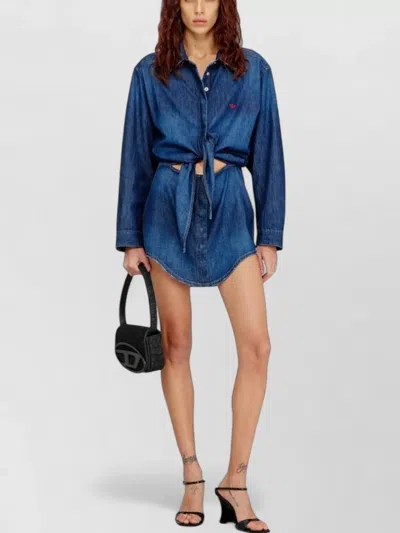 Diesel Long Sleeve Dress Tie Front Detail In Blue