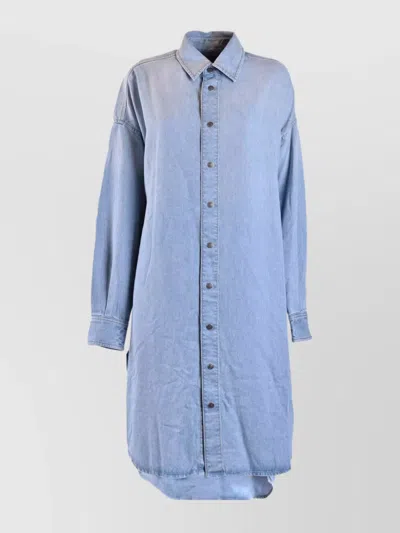 Diesel Long Sleeve High-low Hem Frayed Detailing Dress In Blue