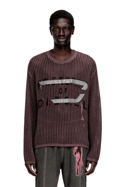 Diesel Long-sleeve Mesh-knit Top In Brown