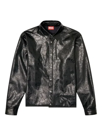 Diesel Vintage Leather Effect Textured Shirt In Black