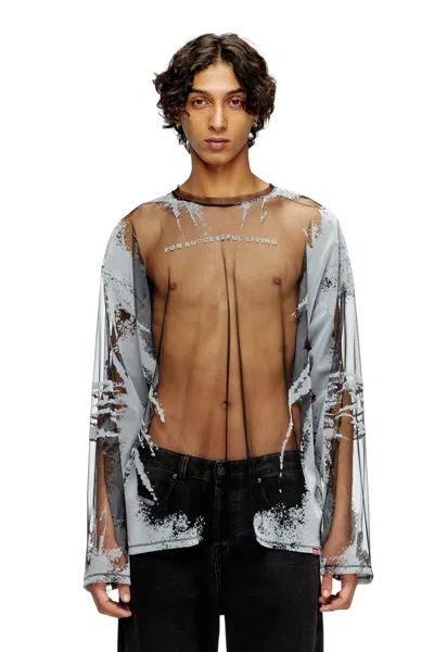 Diesel Long-sleeve Nylon T-shirt With Lyrics Print In Black