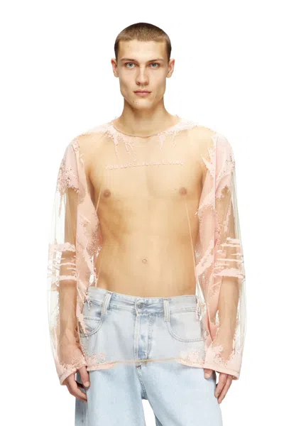 Diesel Long-sleeve Nylon T-shirt With Lyrics Print In Pink
