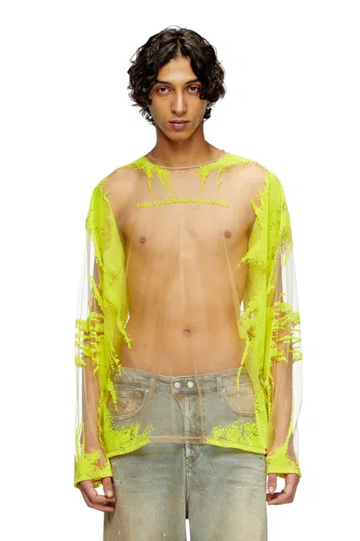 Diesel Long-sleeve Nylon T-shirt With Lyrics Print In Yellow