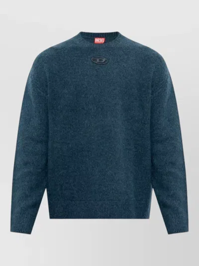 Diesel Casual Relaxed Fit Knit Sweater With Textured Weave In Blue