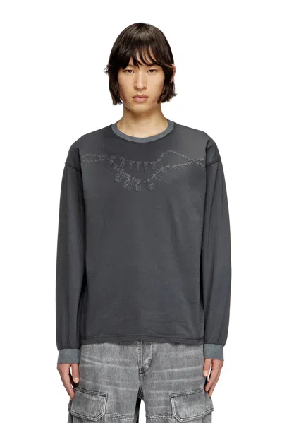 Diesel Long-sleeve T-shirt With Charm Necklace Print In Grey