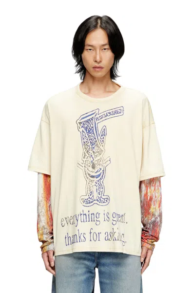 Diesel Long-sleeve T-shirt With Layered Effect In Beige