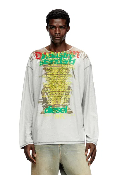 Diesel Long-sleeve T-shirt With Lyrics Print In Grey