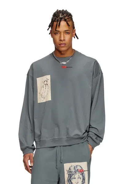 Diesel Long-sleeve T-shirt With Tattoo Patches In Grey