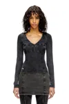 Diesel Long-sleeve Top With Denim Effect In Black