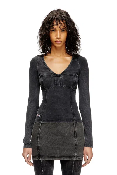 Diesel Long-sleeve Top With Denim Effect In Black