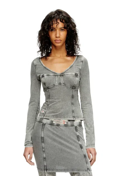 DIESEL LONG-SLEEVE TOP WITH DENIM EFFECT