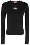 Diesel Long-sleeved Cotton T-shirt With Prominent Logo In Black