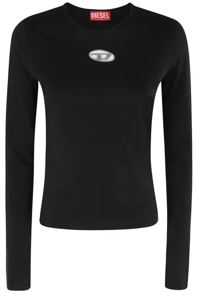 Diesel Long-sleeved Cotton T-shirt With Prominent Logo In Black