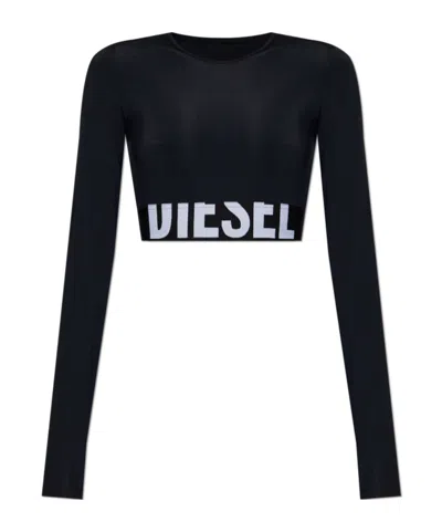 Diesel Long-sleeved Cropped T-shirt In Black