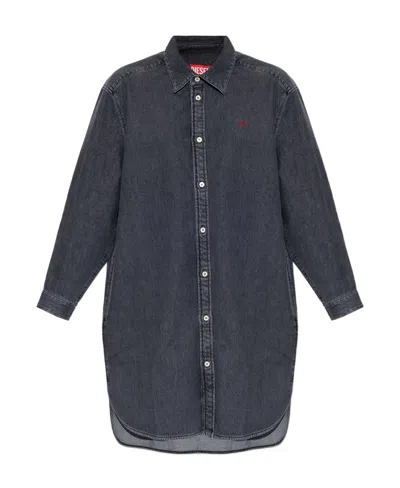 Diesel Long-sleeved Denim Dress In Black