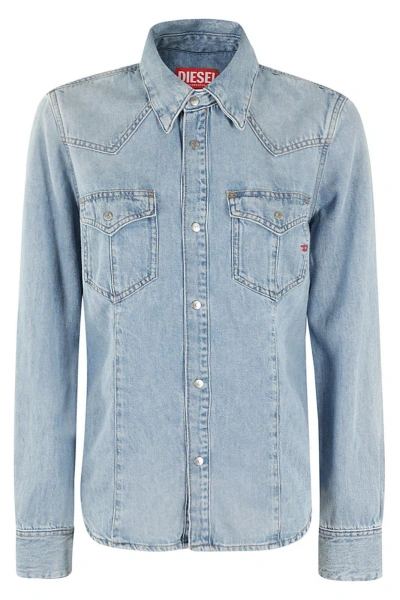 Diesel Long-sleeved Denim Shirt In Blue