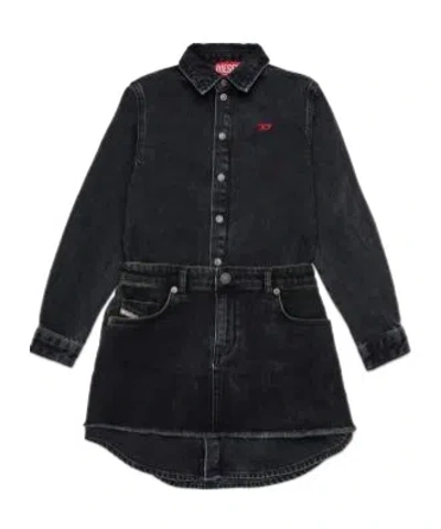 Diesel Long-sleeved Denim Skirt In Black