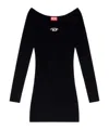 Diesel Women Black U Neck Dress With D-logo In Ribbed Fabric Woman In Black
