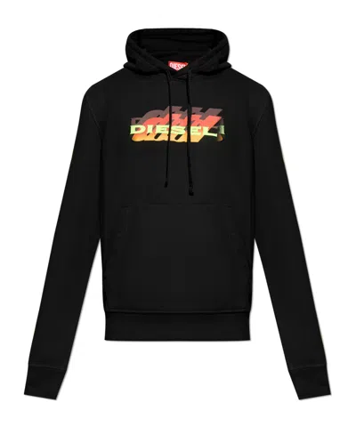 Diesel Long-sleeved Hooded Hoodie In Black