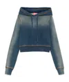 Diesel Cropped Hooded Sweaters With Ribbed Finish In Blue