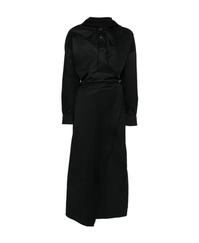 Diesel Long-sleeved Hooded Wrap Dress In Black
