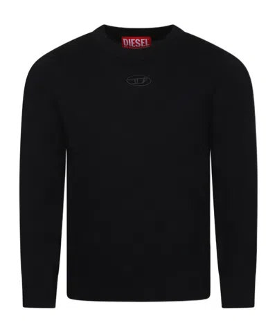 Diesel Kids' Long-sleeved Knitted Sweater In Black