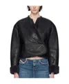 Diesel Long-sleeved Logo Leather Jacket In Black