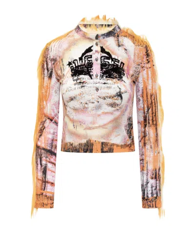 Diesel Long-sleeved Polo Shirt In Multicolor