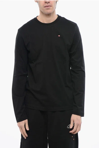 Diesel Long Sleeved T-diegor-ls-microdiv Crew-neck T-shirt In Black