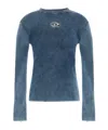 Diesel 'darin' Blue Crewneck T-shirt With Oval D Logo Cut-out On The Front In Blue