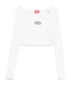 Diesel Cropped Ribbed Knit Boat Neck Sweater In White