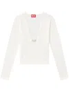Diesel Long-sleeved Top With Deep V-neckline And Knot Detail In White