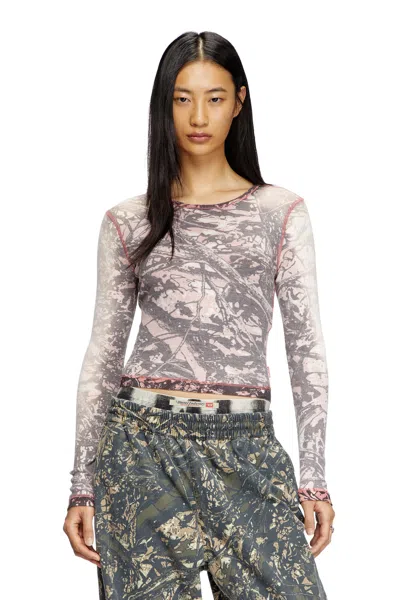 Diesel Long Sleeved Top With Glitch Camo Print In Multicolor