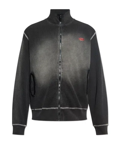 ★DIESEL★ S Wafficol Sweatshirt Black A161020TKAA02 S-WAFCOOL - Short-sleeve waffle-knit sweatshirt at Amazon